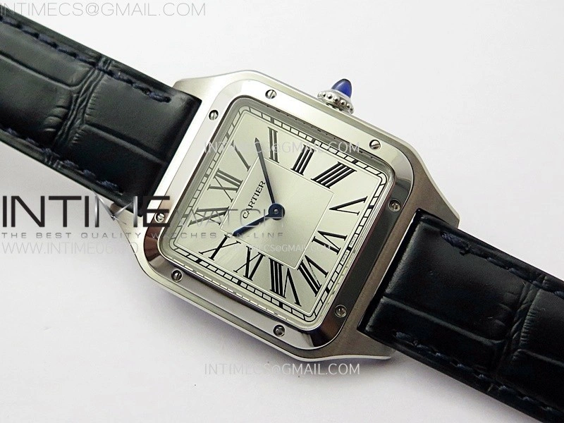 Santos Dumont 43.5mm SS F1F Best Edition Silver Dial on Blue Leather Strap Quartz